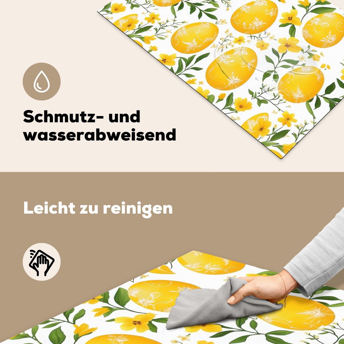 HERDABDECKPLATTE Blumen - Ostereier - Gelb Ceranfeldabdeckung 80x52 cm - Gelb, Kunststoff (80/52/0.2cm) - MuchoWow