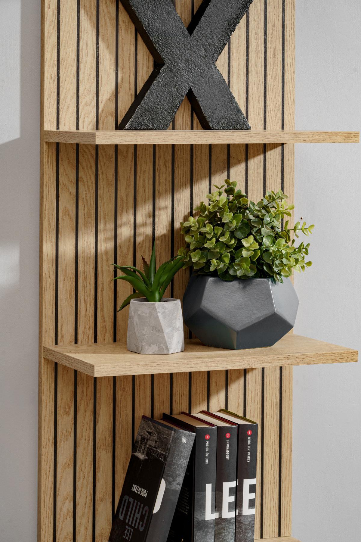 TV-LOWBOARD Cremona Eiche Leistenoptik 180 cm hängend, TV Unterschrank Set mit Paneel und Regal - Eichefarben, Holzwerkstoff (180/130/40cm) - Inn.Furn