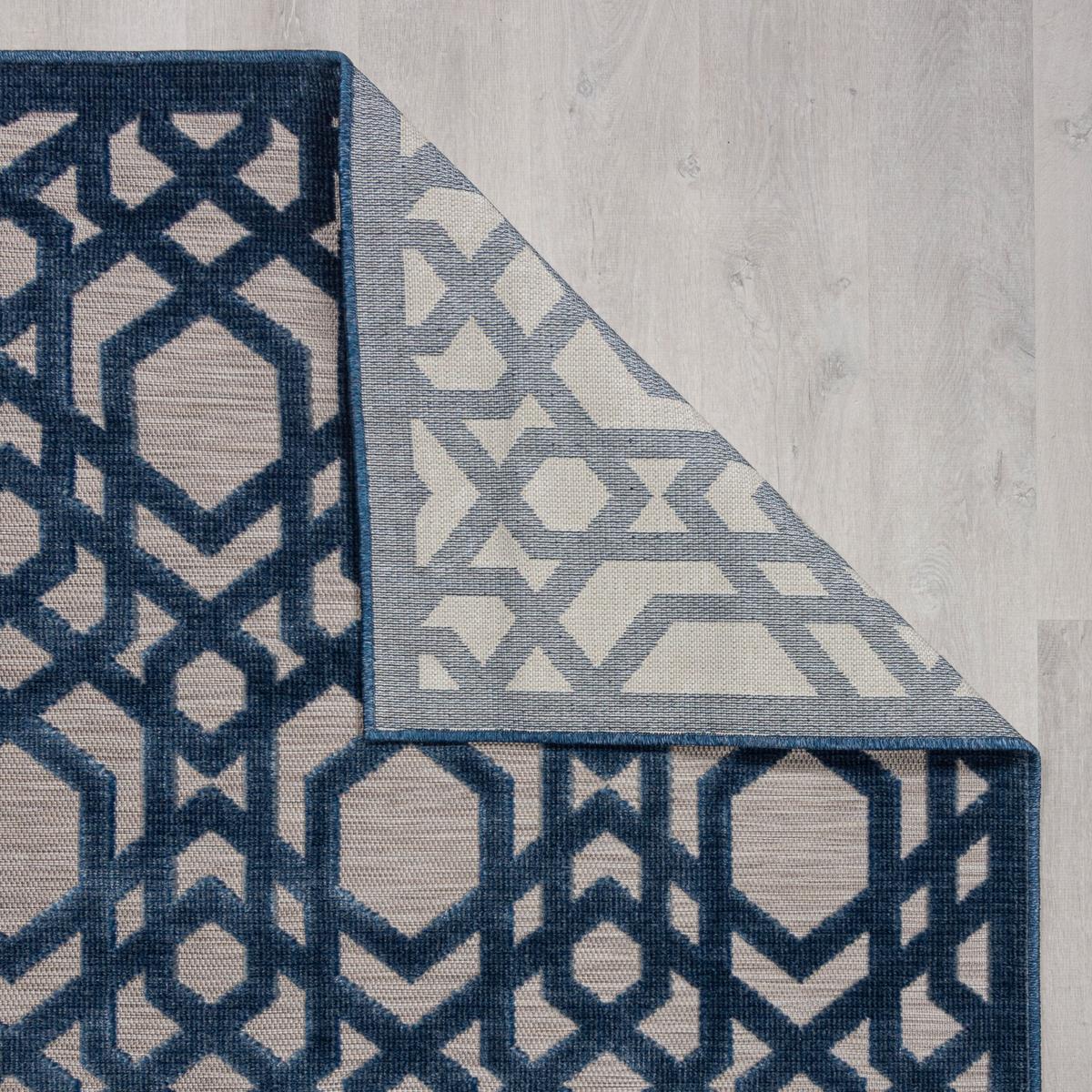 OUTDOORTEPPICH Waschbar STOUR, geometrisch, Blau-Grau, Ø 160 cm - Blau, Textil (160/160cm) - KADIMA DESIGN