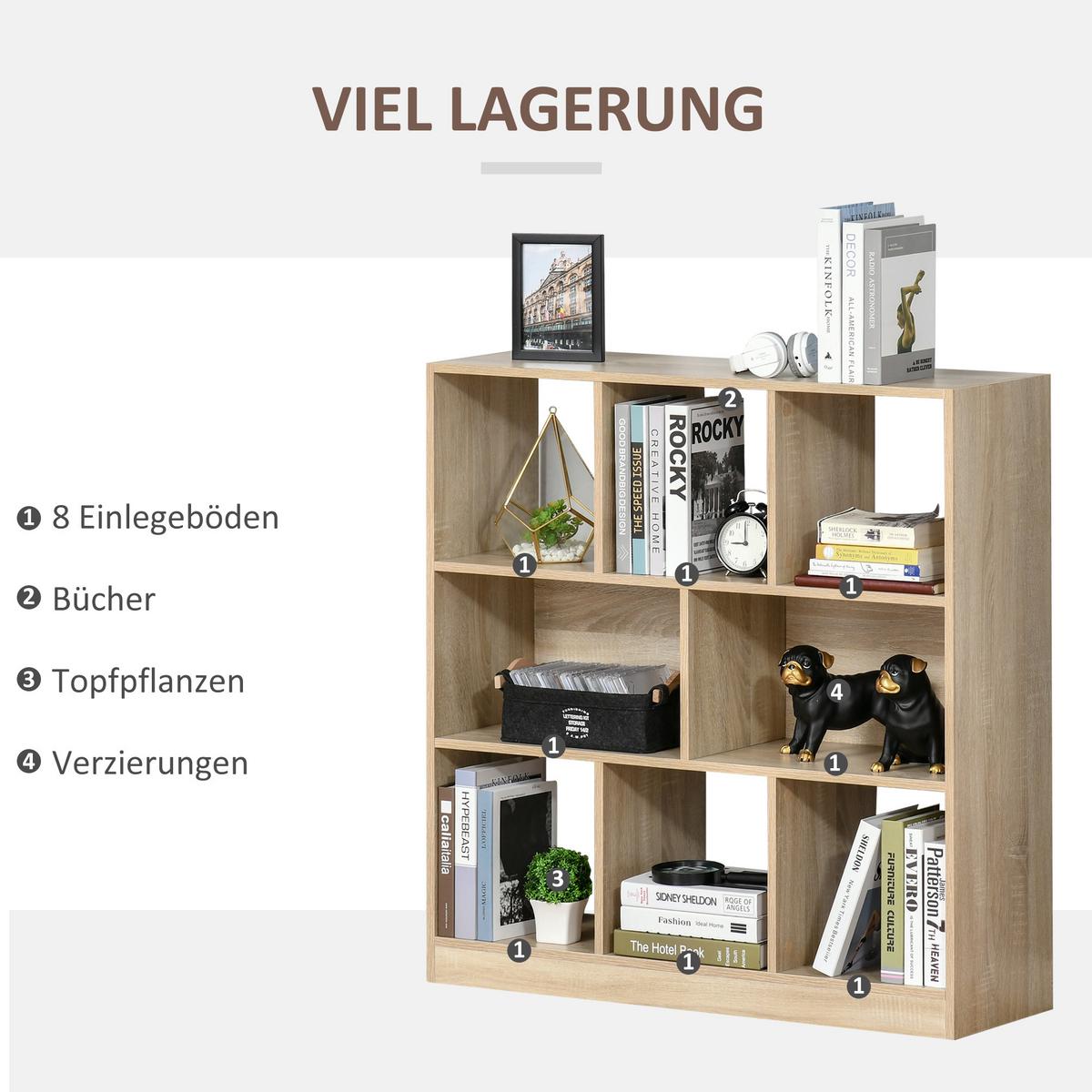 BÜCHERREGAL 3-stöckige Bücherregal Büroregal Home-Office Spanplatte Natur - Braun, Metall (97.5/100/30cm) - HOMCOM