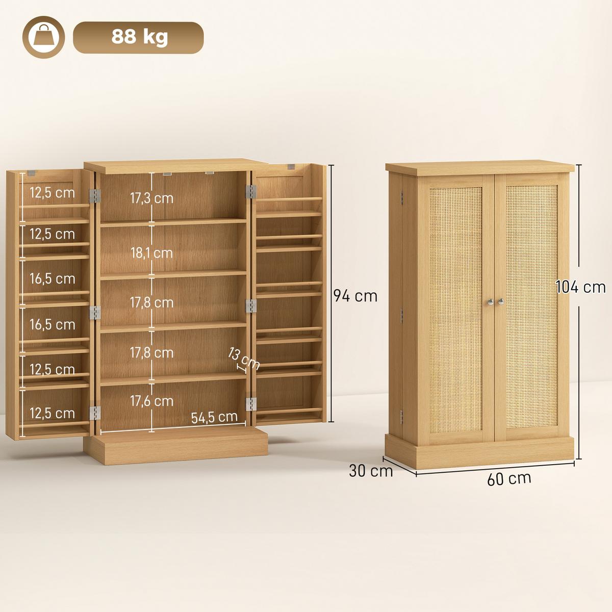 KÜCHENSCHRANK MDF Rattan Naturholz - Naturfarben, Holzwerkstoff (30/104/60cm) - HOMCOM