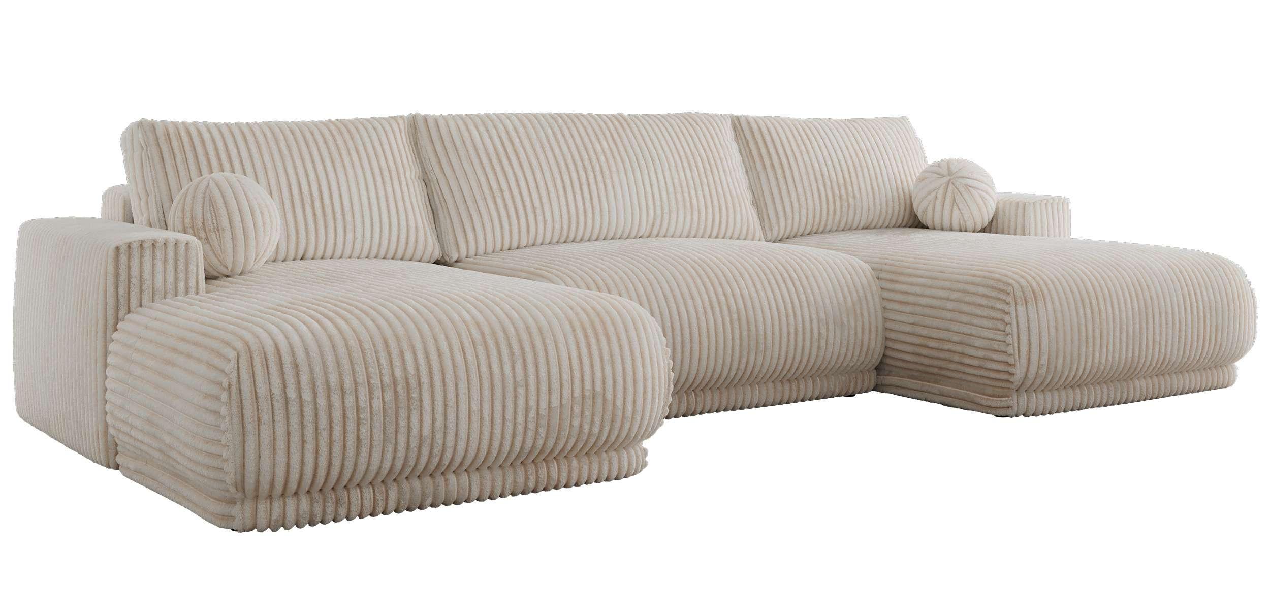 WOHNLANDSCHAFT RINA U Beige Cord - Beige/Schwarz, Kunststoff/Textil (360/85/170cm) - MKS