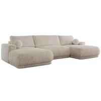 WOHNLANDSCHAFT RINA U Beige Cord - Beige/Schwarz, Kunststoff/Textil (360/85/170cm) - MKS