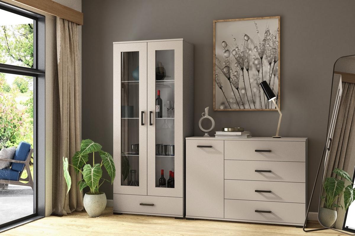 KOMMODE ALBANO 120/83/40cm mit 4 Schubladen 1 Türen Kaschmir - Kaschmir, Holzwerkstoff (120/83/40cm) - MASSENO