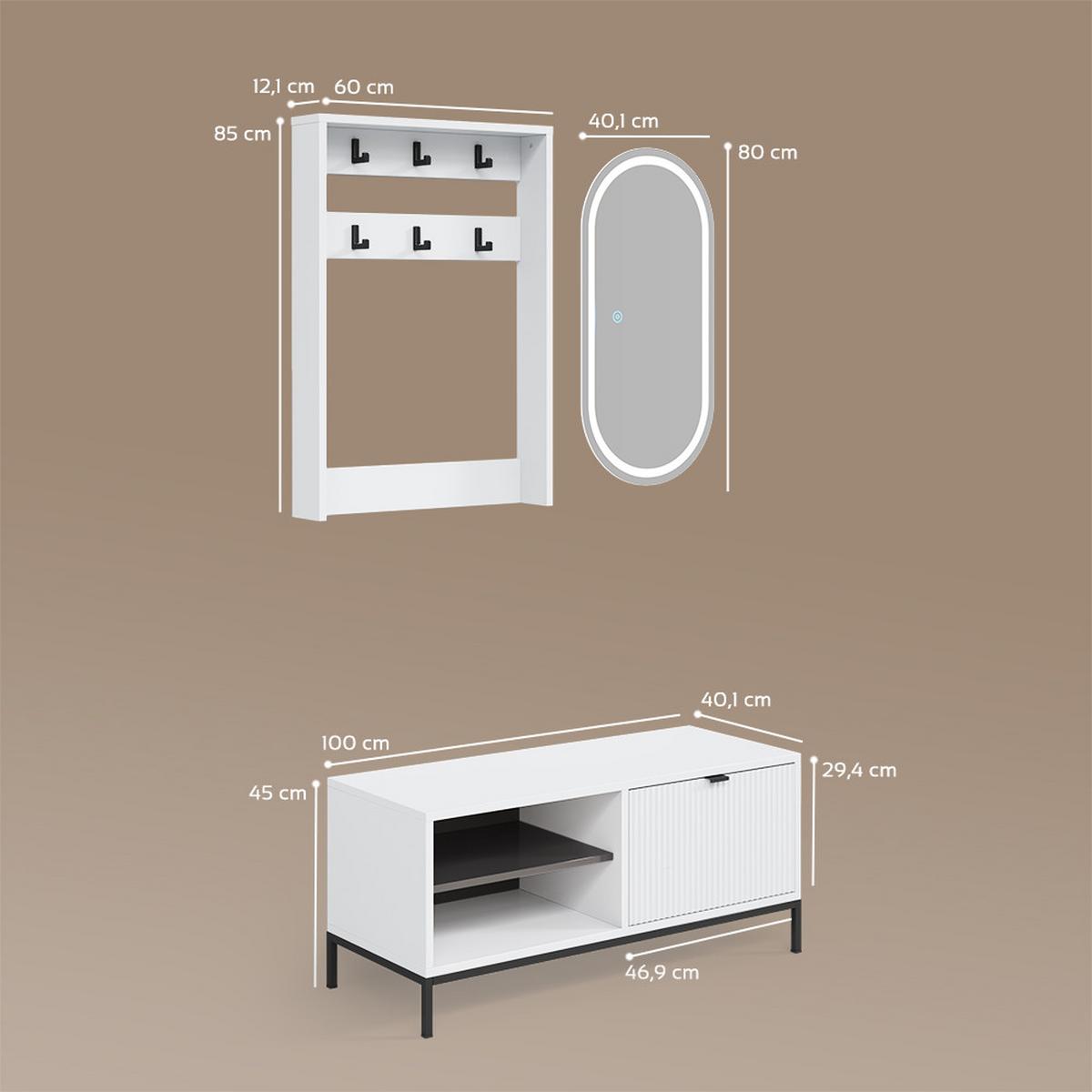 GARDEROBE Aterno Weiß Set, 3 Teile - Weiß, Holzwerkstoff (100/45/40cm) - Livinity®