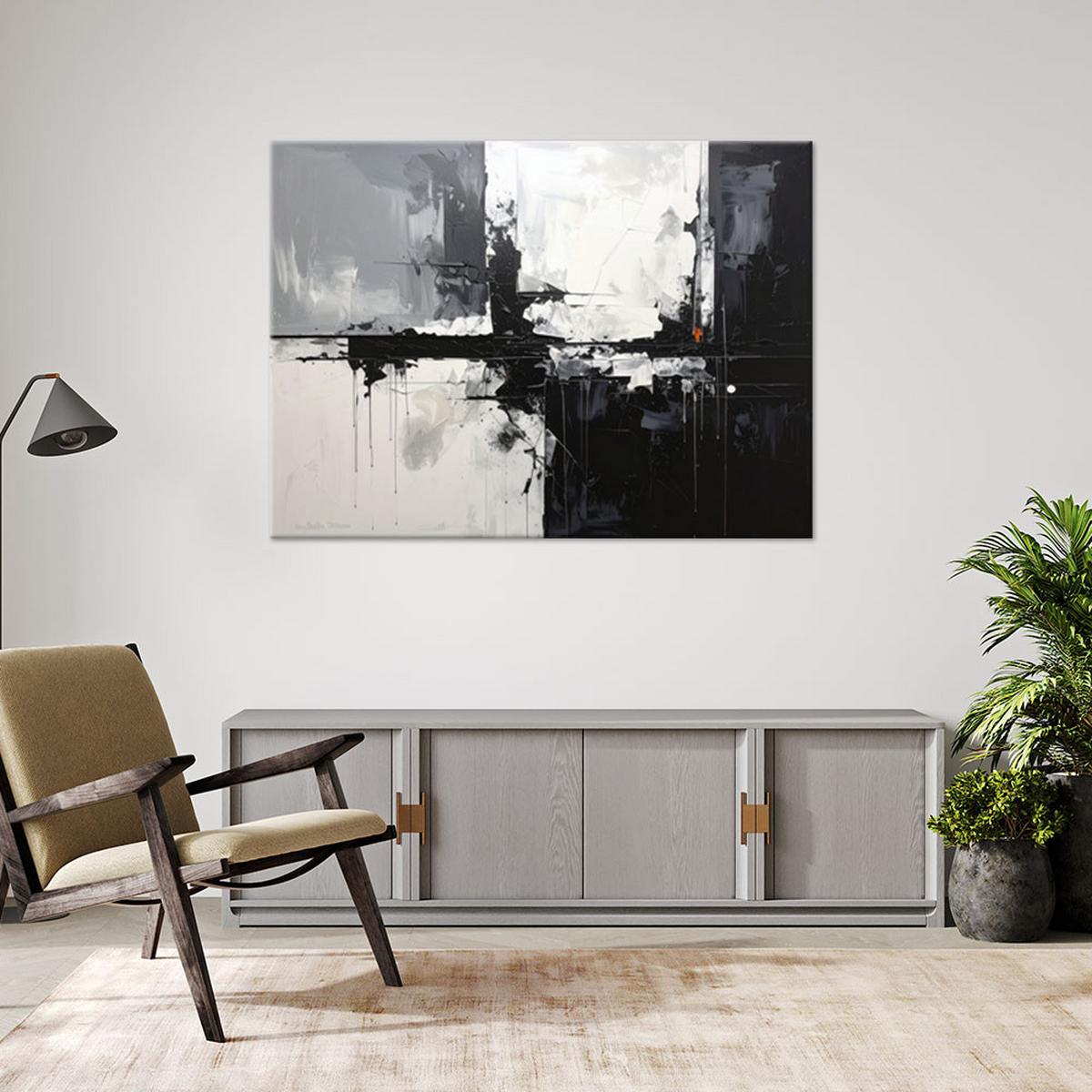 WANDBILD, Moderne Abstrakt in Schwarz Weiß - Schwarz, Textil (30/20cm) - Feeby