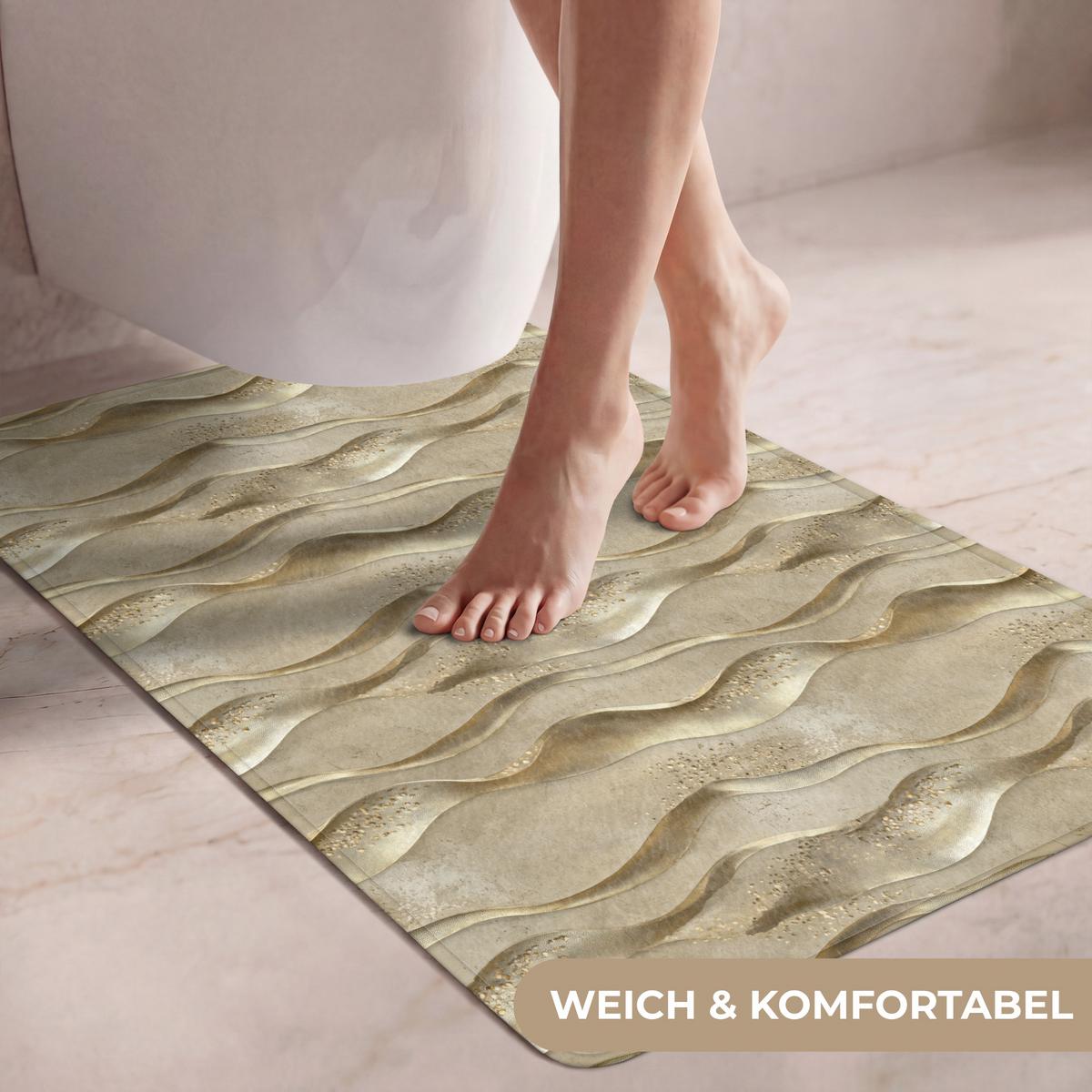 WC-VORLEGER Wellen - Muster - Gold Toilettenvorleger 60x90 cm - Messingfarben, Textil (60/1cm) - OnlyWow