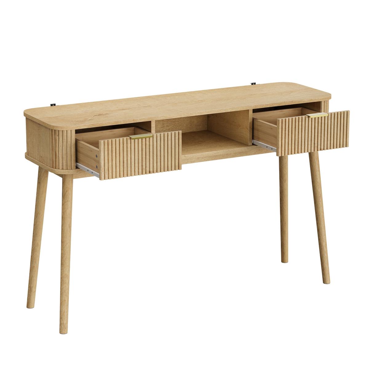 SCHREIBTISCH Mid-Century Eichenoptik mit 2 Schubladen & offenem Fach - Eichefarben, Holzwerkstoff (35/120/77.6cm) - Urban Meuble
