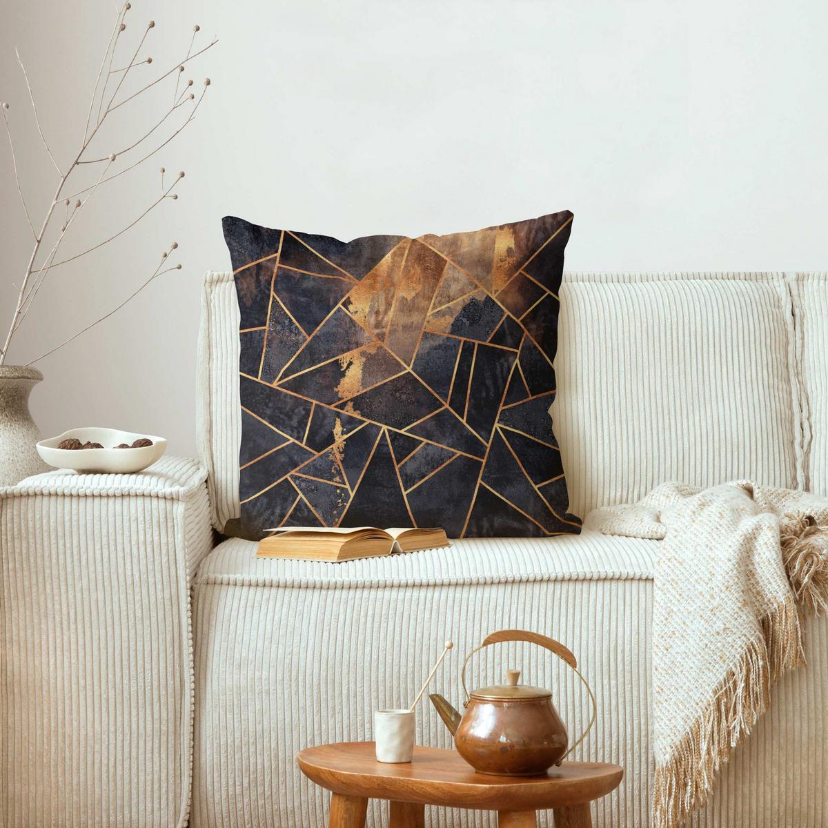 DEKOKISSEN Onyx mit Gold 40/40 cm - Schwarz, Textil (40/40/10cm) - Bilderwelten