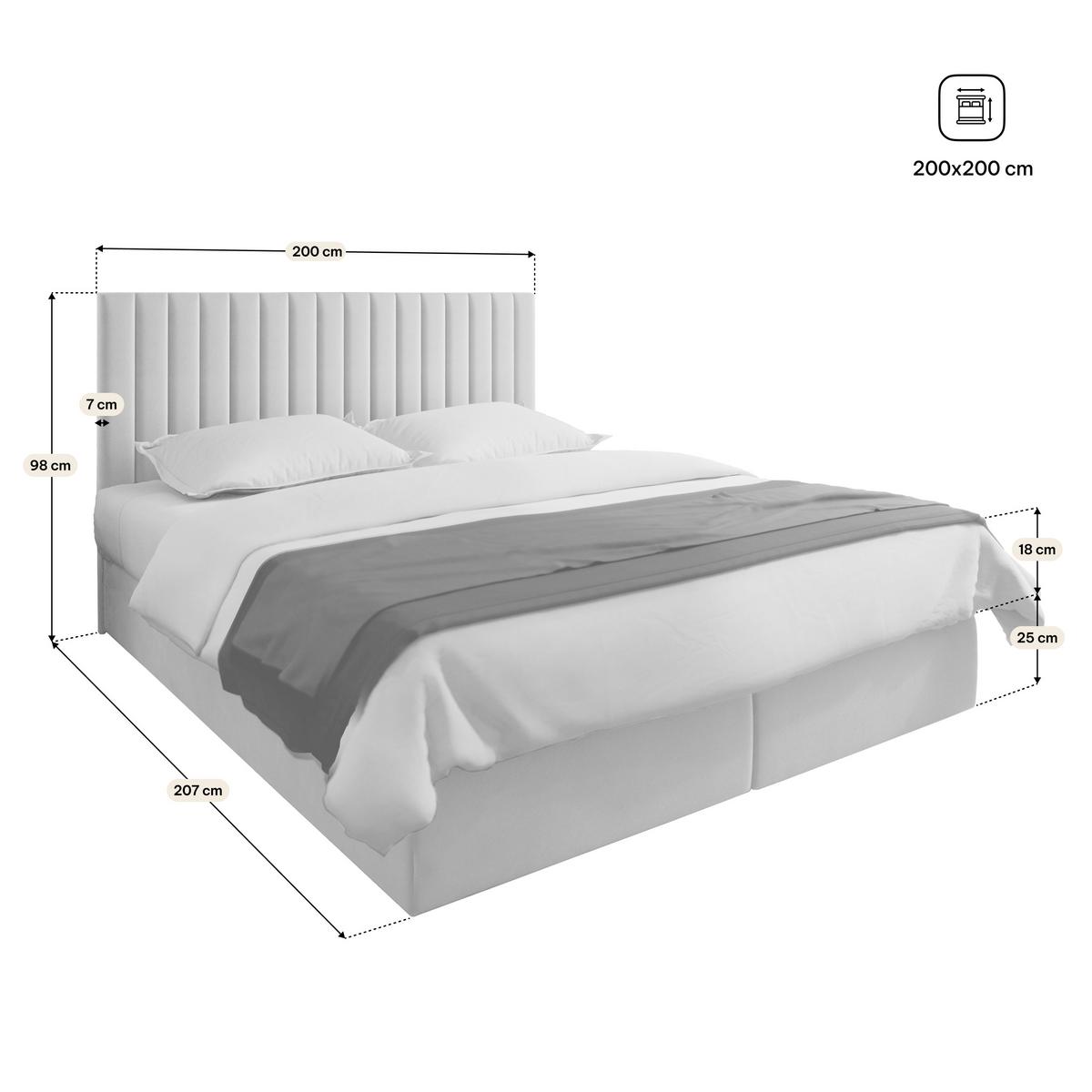 BOXBETT BRESEL 200x200 cm mit Matratze und Topper, H2+H3 - Grau - Grau, Holz (200/200cm) - MASSENO