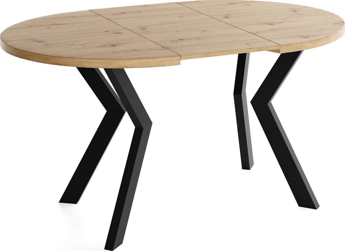 ESSTISCH Savio rund ausziehbar verlängerbar, Eiche Artisan Hellbraun 80-130/80/77 cm - Schwarz/Eiche Artisan, Holz/Holzwerkstoff (80/130/77cm) - WFL GROUP