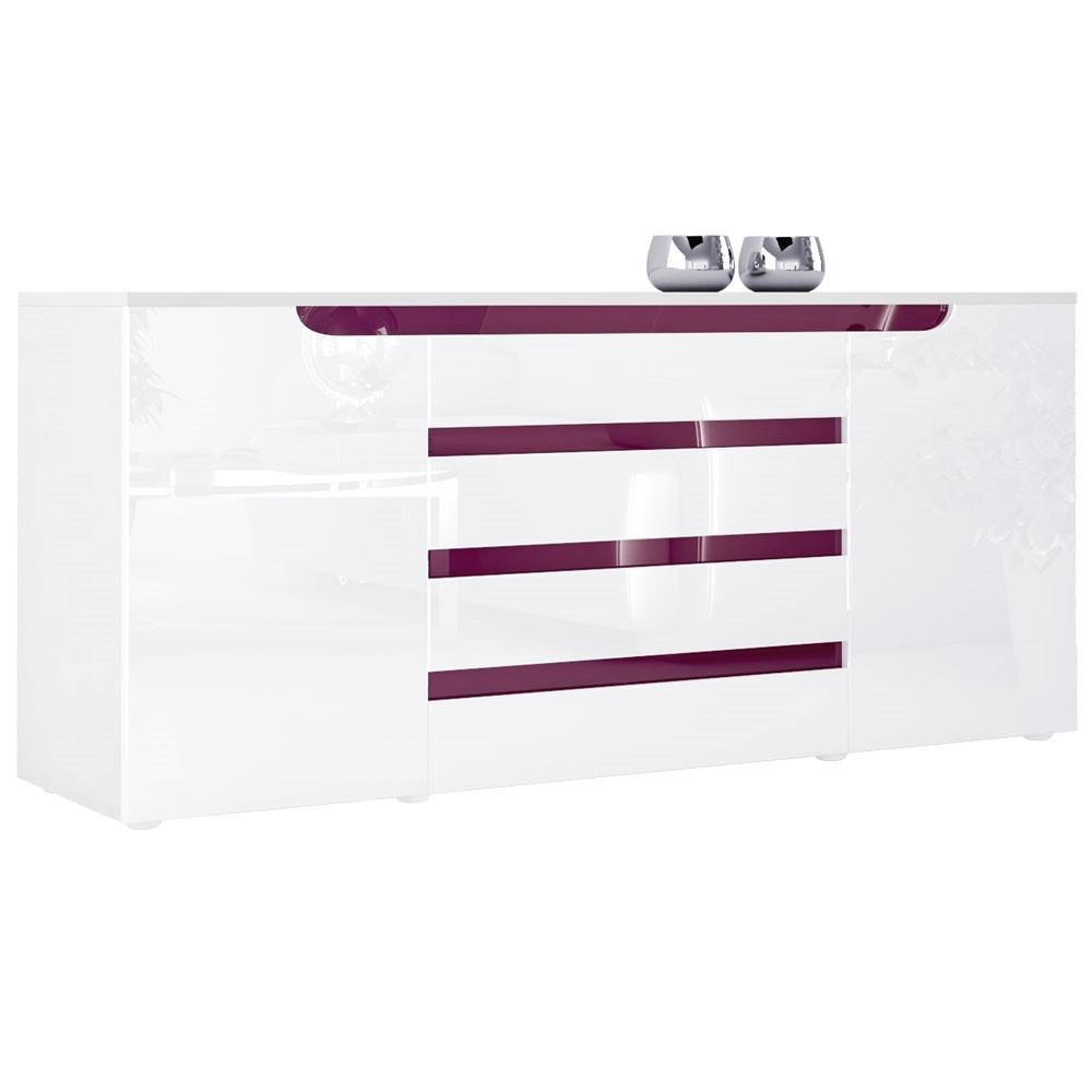 SIDEBOARD Sintra Weiß Hochglanz / Brombeer Hochglanz - Weiß Hochglanz, Holzwerkstoff (166/72/35cm) - Vladon