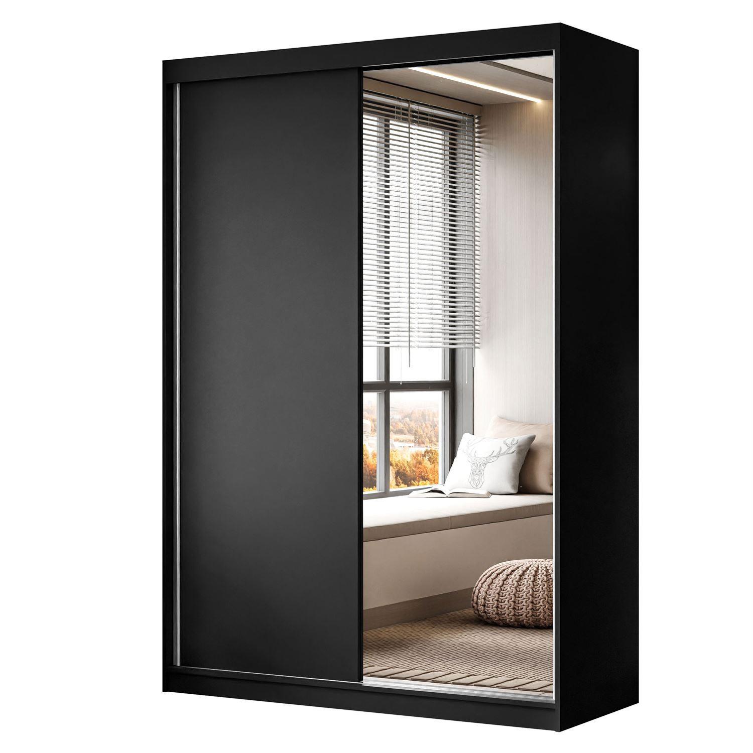 KLEIDERSCHRANK CAMARO II 150 cm mit Spiegel Schiebetürenschrank Schwarz - Schwarz, Holzwerkstoff (150/215/59cm) - Lookway