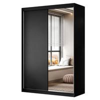 KLEIDERSCHRANK CAMARO II 150 cm mit Spiegel Schiebetürenschrank Schwarz - Schwarz, Holzwerkstoff (150/215/59cm) - Lookway