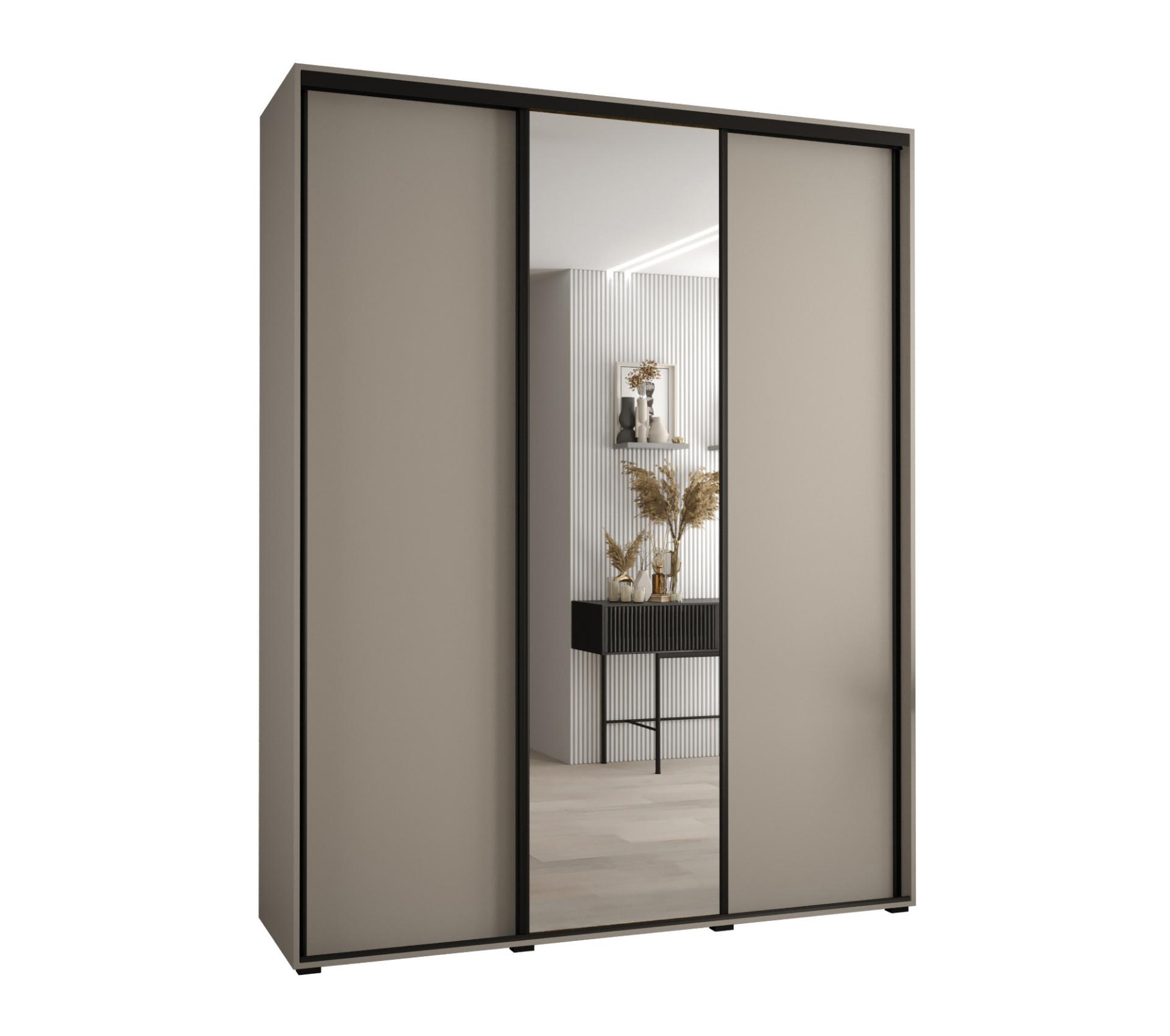 SCHWEBETÜRENSCHRANK 235,2/190/60 3-türig - Kaschmir/Schwarz, Holz/Metall (190/235.2/60cm) - MÖBEL KRYSPOL