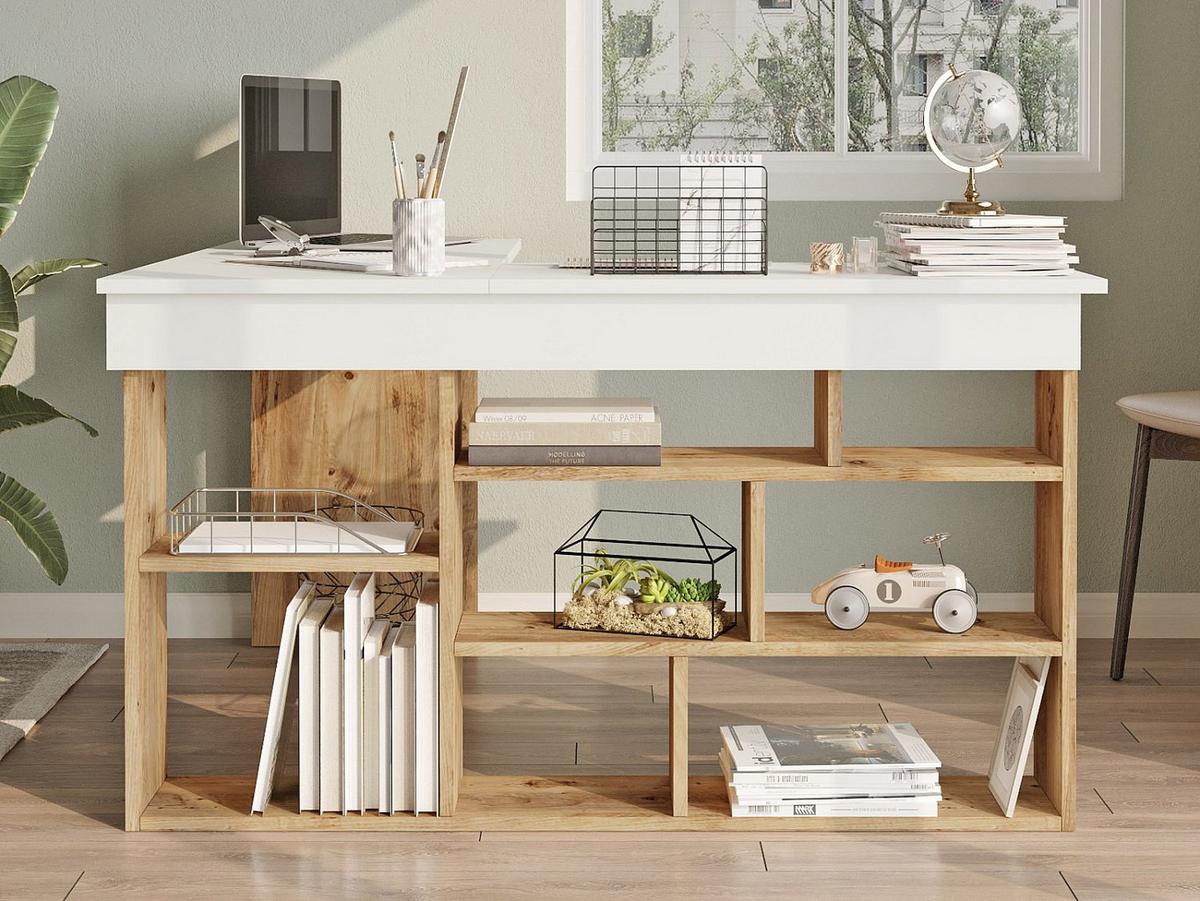 SCHREIBTISCH - 129 cm x 120 cm - Holz, Platte - Naturfarben Hell, Weiß - LILEUL - Naturfarben/Weiß, Holz (120/129/72cm) - Vente-Unique