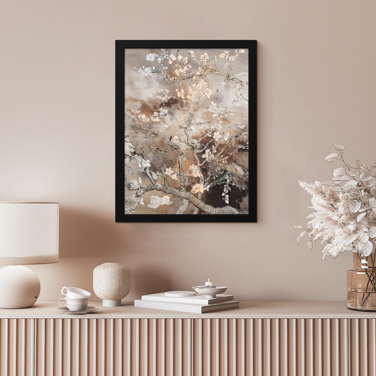 POSTER MIT RAHMENGERAHMTES BILD Mandelblüte - Kunst - Van Gogh - Beige - Abstrakt Bilderrahmen 30x40 cm - Braun, Papier (30/40cm) - MuchoWow