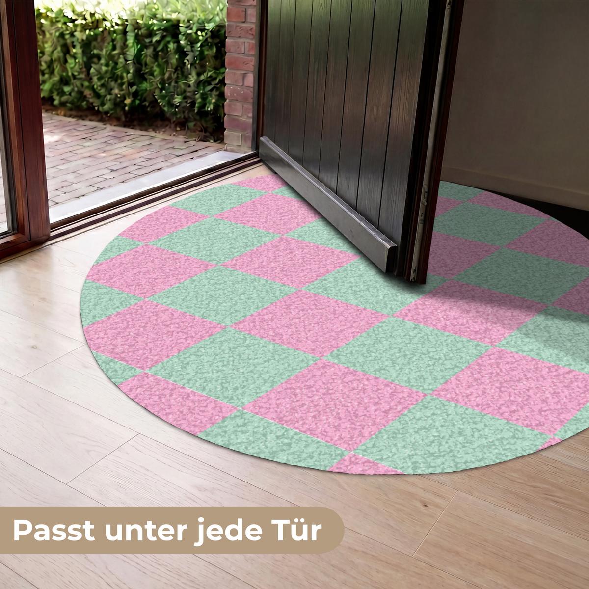 FUSSMATTE Schachbrettmuster - Grün - Rosa - Würfel Fußabtreter 120x120 cm - Mintgrün, Kunststoff (120/0.4cm) - MuchoWow