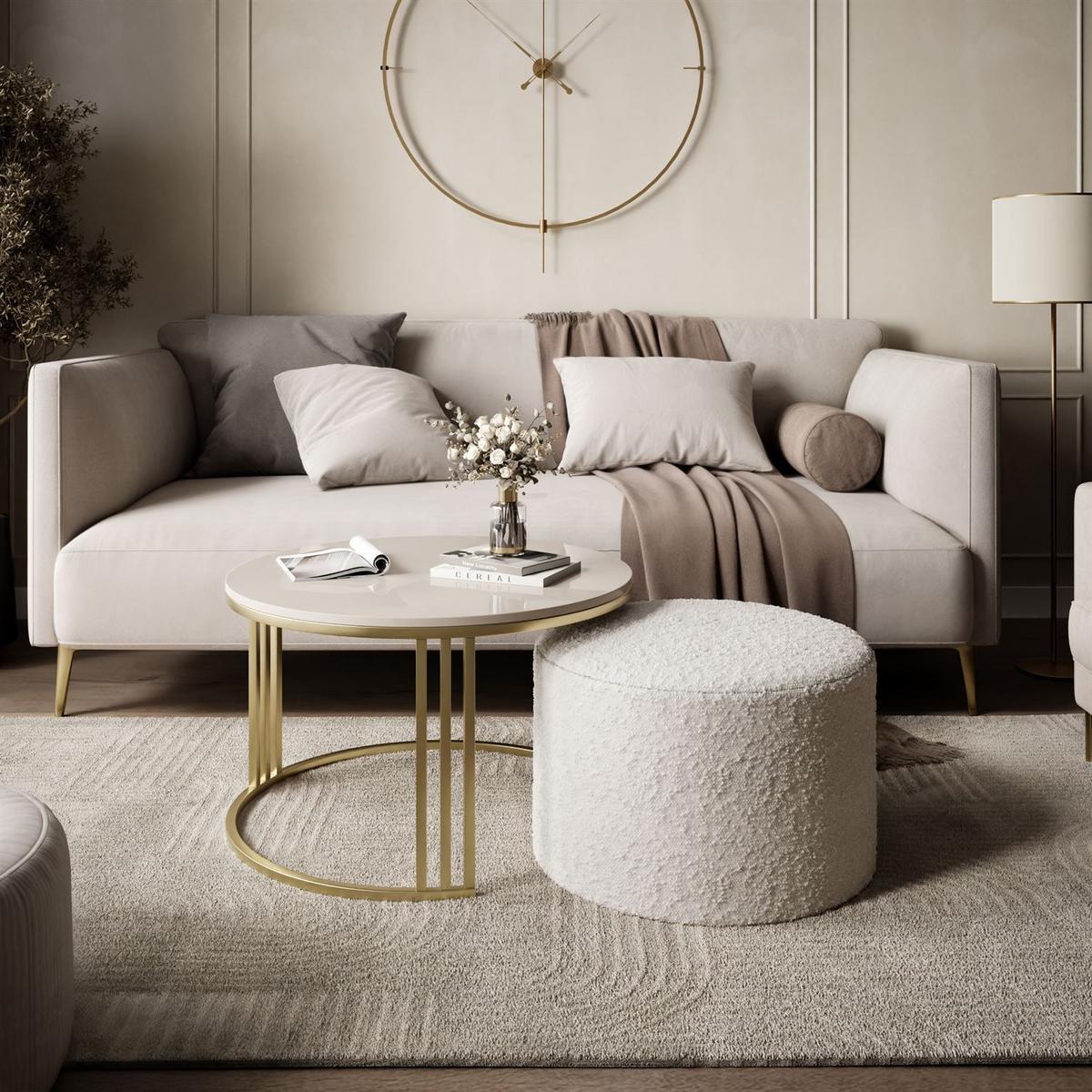 COUCHTISCH mit Hocker LORI Hochglanz gebürstetes Gold/glänzender Kaschmir/Coral 65 - Kaschmir, Metall (70/70/49cm) - Lookway