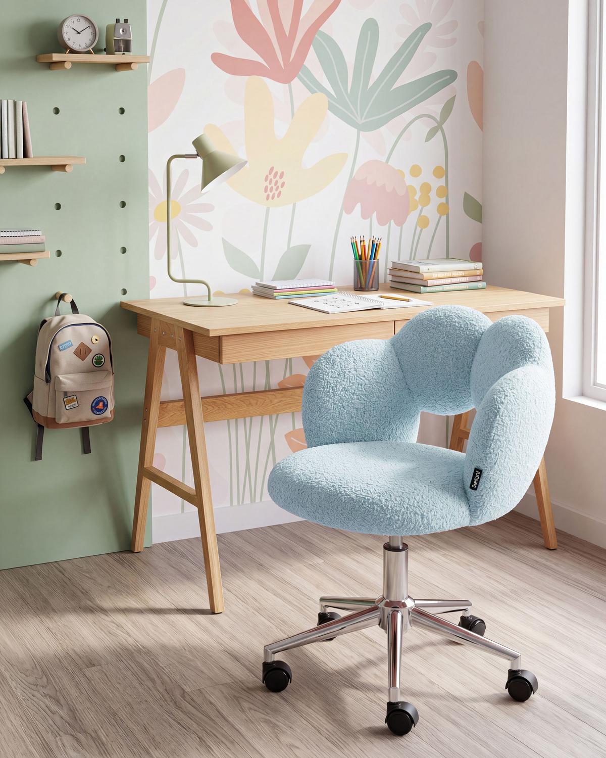 SCHREIBTISCHSTUHL Bouclé Hellblau Whizzy - Hellblau, Textil (59/64/50cm) - Beliani
