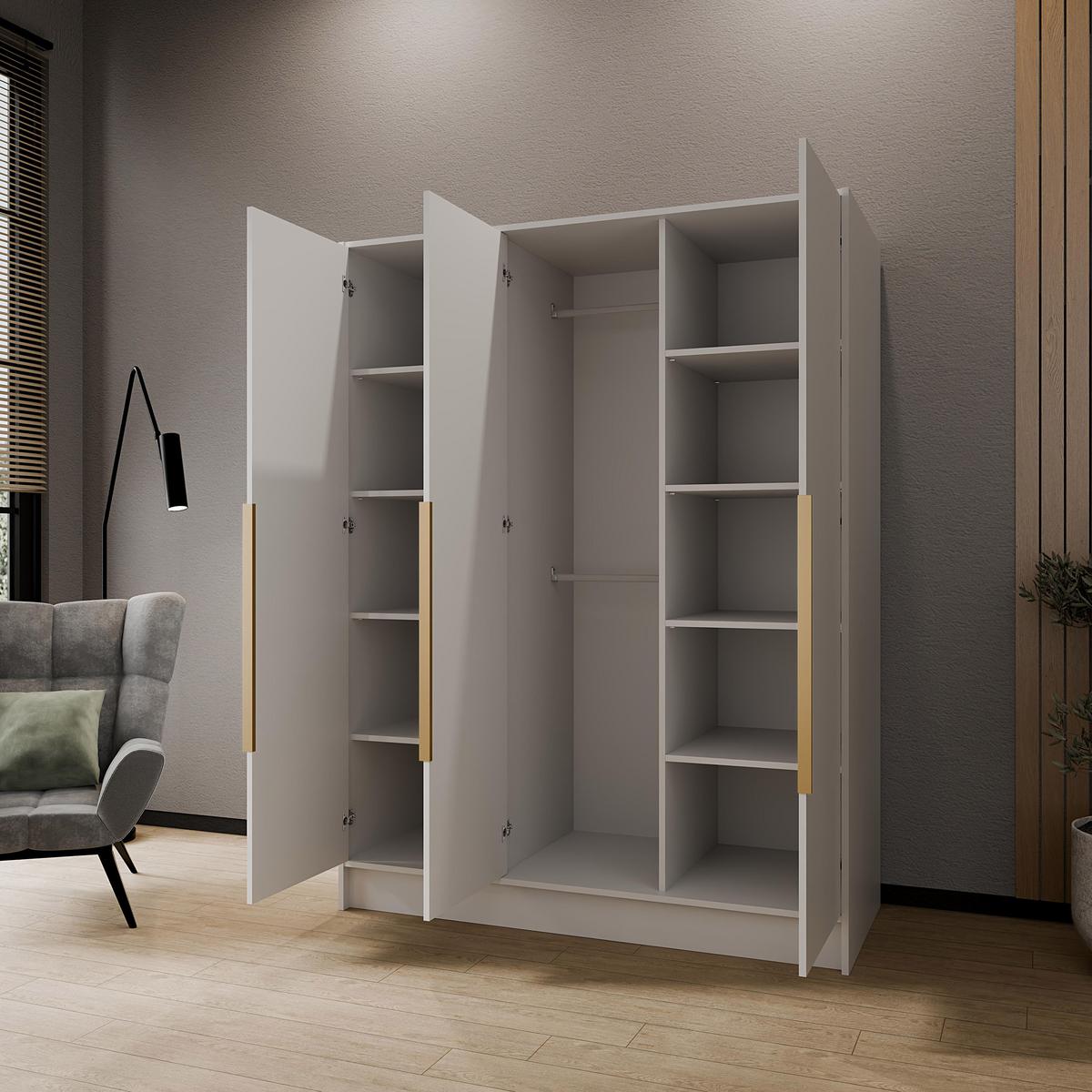 DREHTÜRENSCHRANK Laro mit Spiegel, Kaschmir mit goldenen Griffen, 150 cm - Kaschmir, Holzwerkstoff (150/200/51cm) - Beautysofa