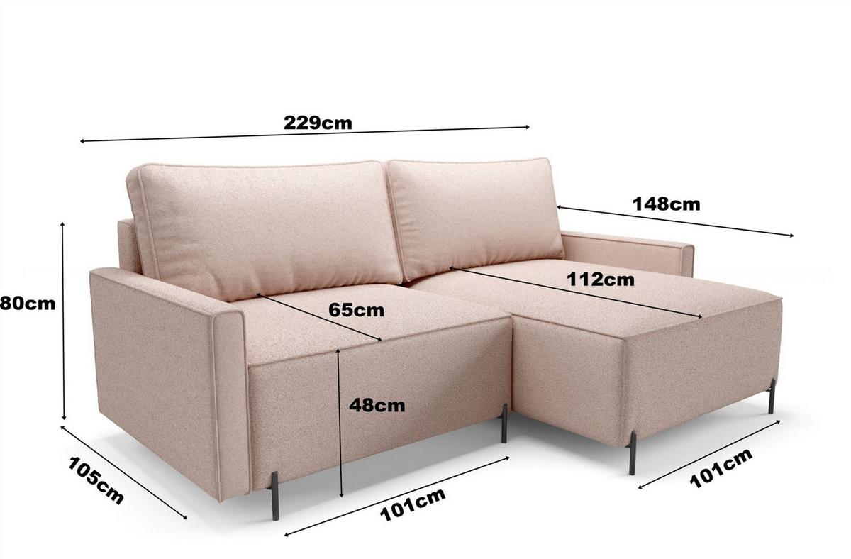 ECKSOFA Braga Mit Schlaffunktion - Grün, Holzwerkstoff/Textil (229/148cm) - Fun Möbel