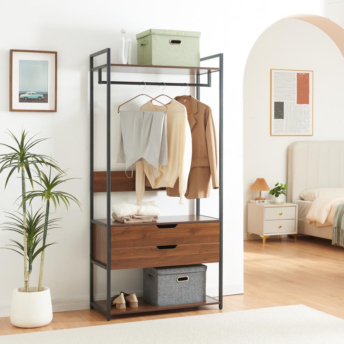 GARDEROBENSTÄNDER Larem - Walnussfarben/Schwarz, Holzwerkstoff/Metall (84/180/40cm) - [en.casa]