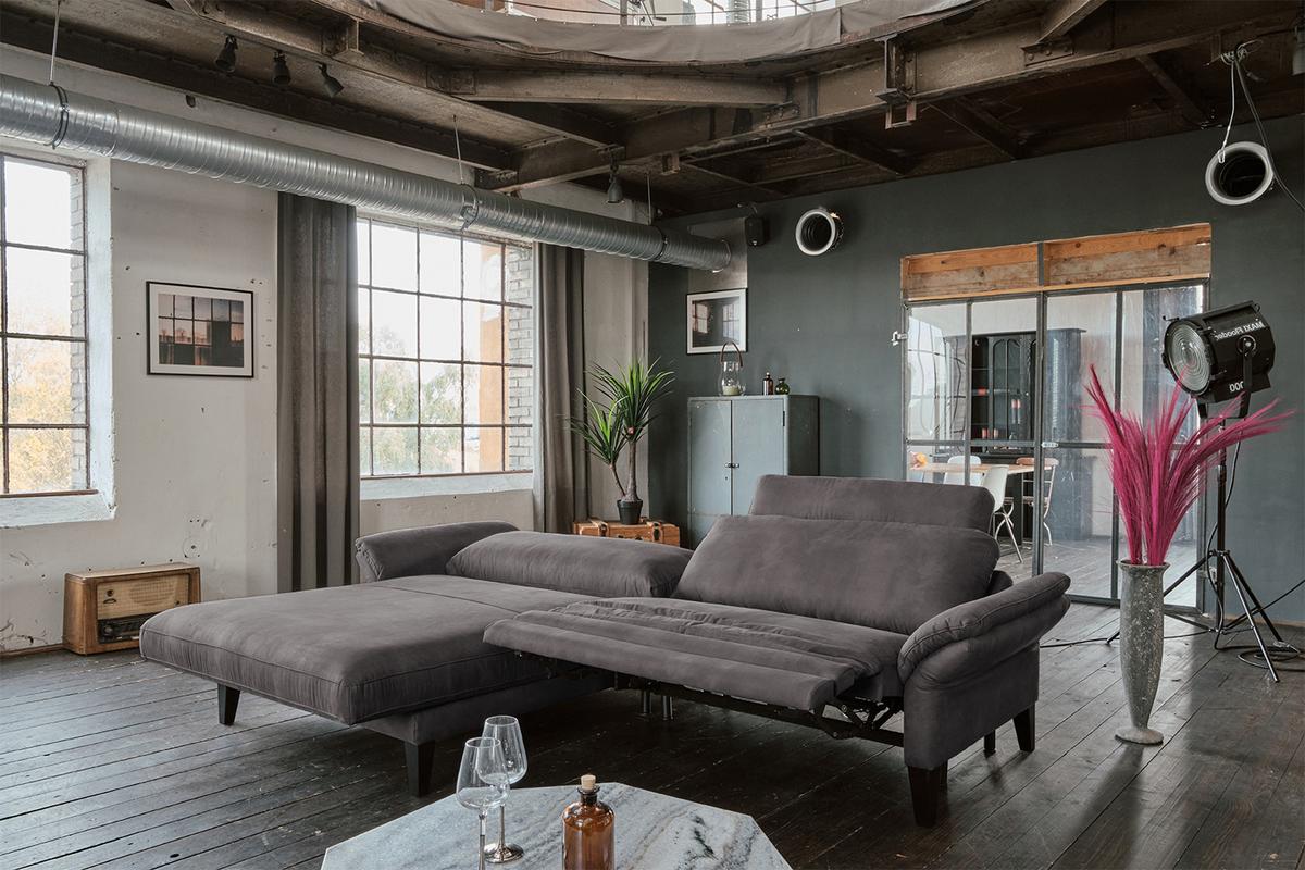 ECKSOFA MIT MOTORISCHER RELAXFUNKTION MALTA Anthrazit Webstoff Relaxfunktion - Anthrazit/Schwarz, Buchenholz/Textil (302/175cm) - KAWOLA