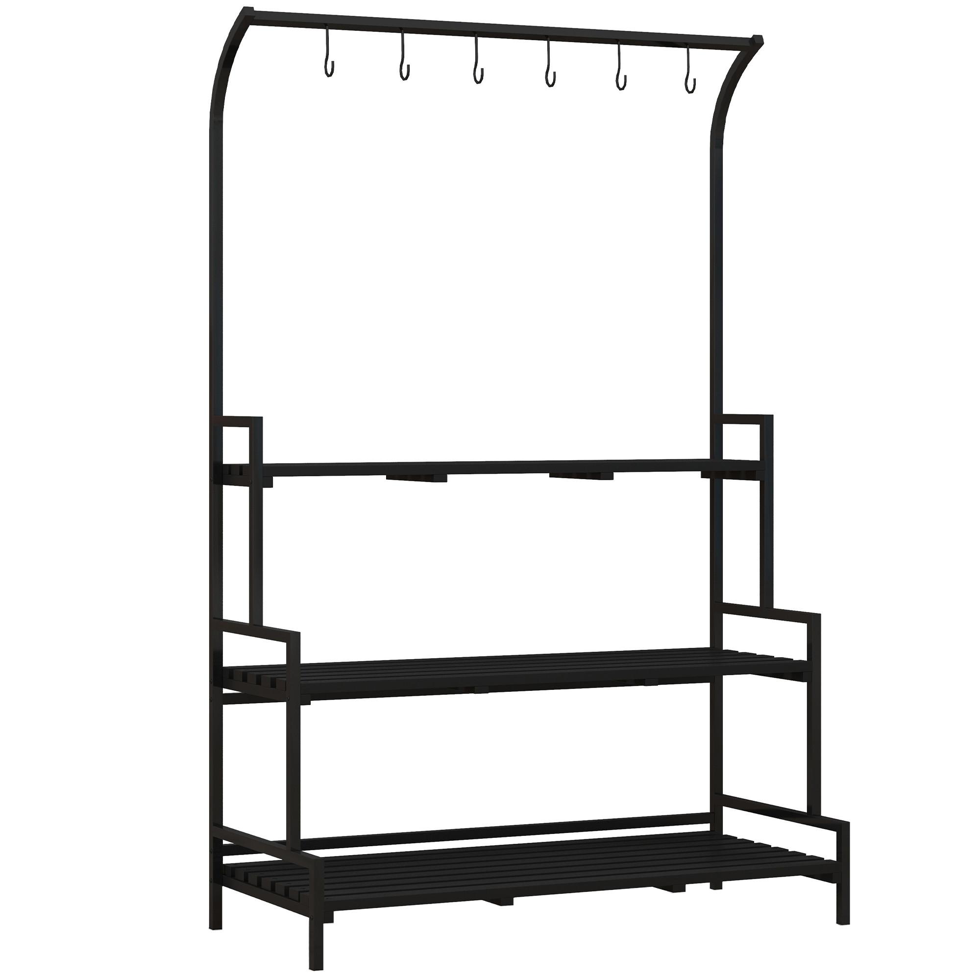 PFLANZENSTÄNDER, Pflanzentreppe, 3 Ebenen, mit 6 Haken, für Garten, Stahl, Schwarz - Schwarz, Metall (50/170/110cm) - Outsunny