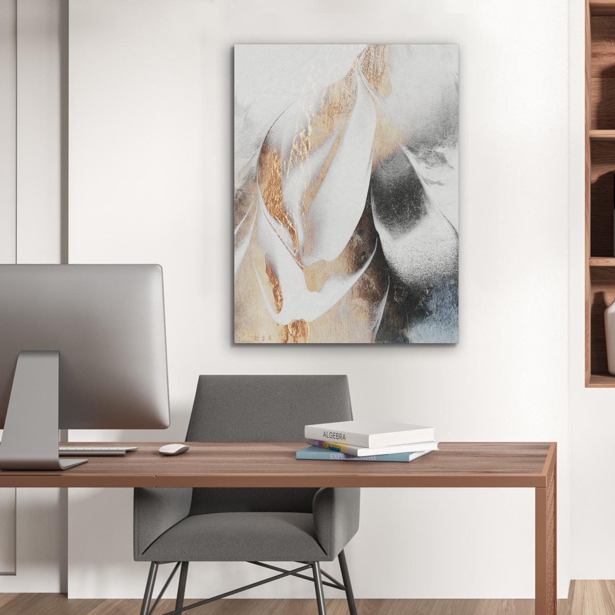 AKUSTIKBILD Luxus - Abstrakt - Gold - Weiß Wandbilder 60x80 cm - Goldfarben, Kunststoff (60/80/0.9cm) - MuchoWow