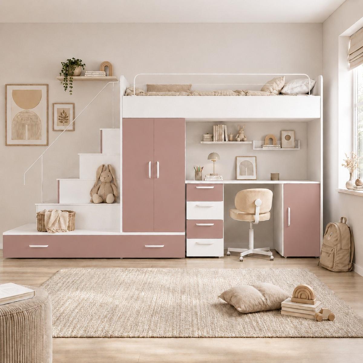 WEISSES Kinderset RAJ 5 MAT - Altrosa/Weiß, Holzwerkstoff (320/180/86cm) - Lookway