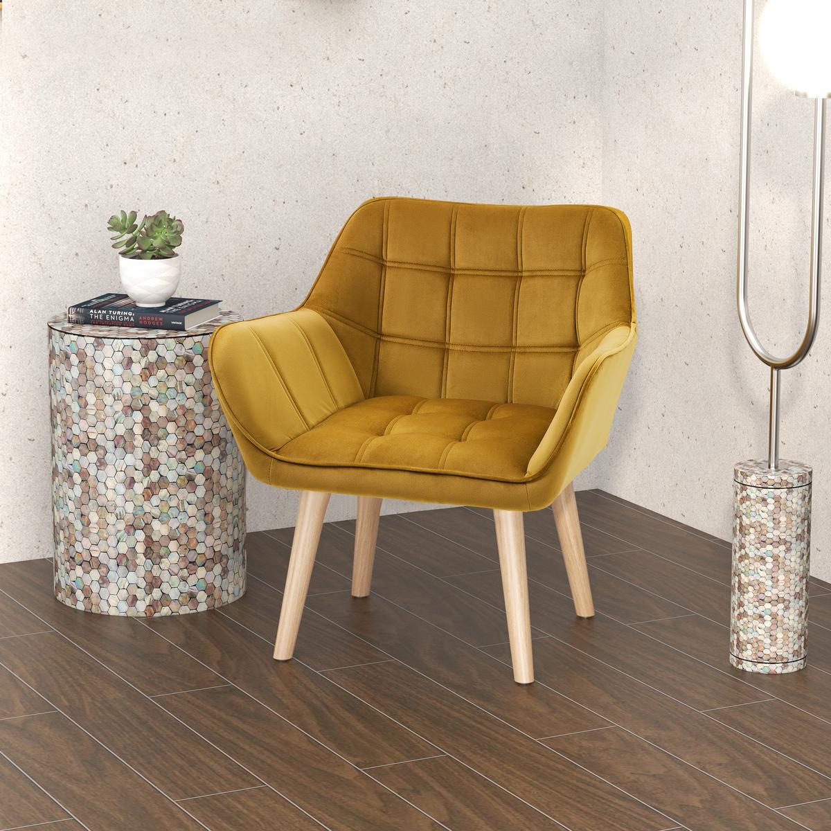 POLSTERSESSEL, Skandi Design, bis 120 kg, Kautschukholzbeine - Gelb, Textil (61.5/71/67cm) - HOMCOM