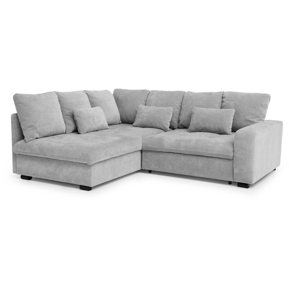ECKSCHLAFSOFA Ramo mit Bettkasten, Topper gratis, Hellgrau, links - Hellgrau/Schwarz, Textil (190/229cm) - Beautysofa