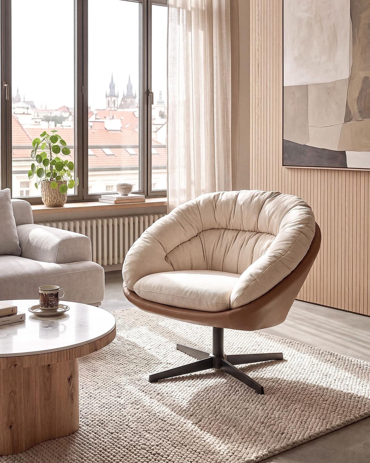 DREHSESSEL Stoff Beige Tranum - Beige/Schwarz, Textil/Metall (85/74/78cm) - Beliani