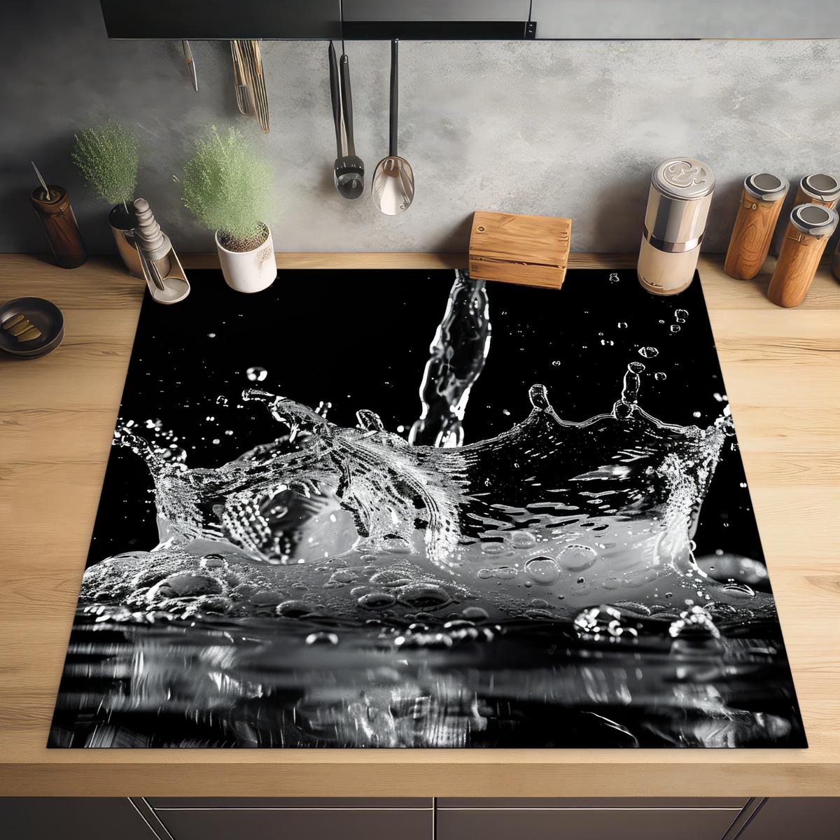HERDABDECKPLATTE Wasser - Spritzwasser - Schwarz Induktionsmatte 78x78 cm - Schwarz, Kunststoff (78/78/0.2cm) - MuchoWow