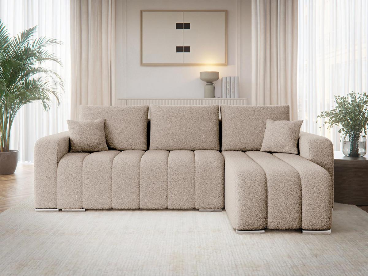 ECKSOFA Pufetto Boucle - Beige/Silberfarben, Holz/Textil (244/147cm) - MIRJAN24