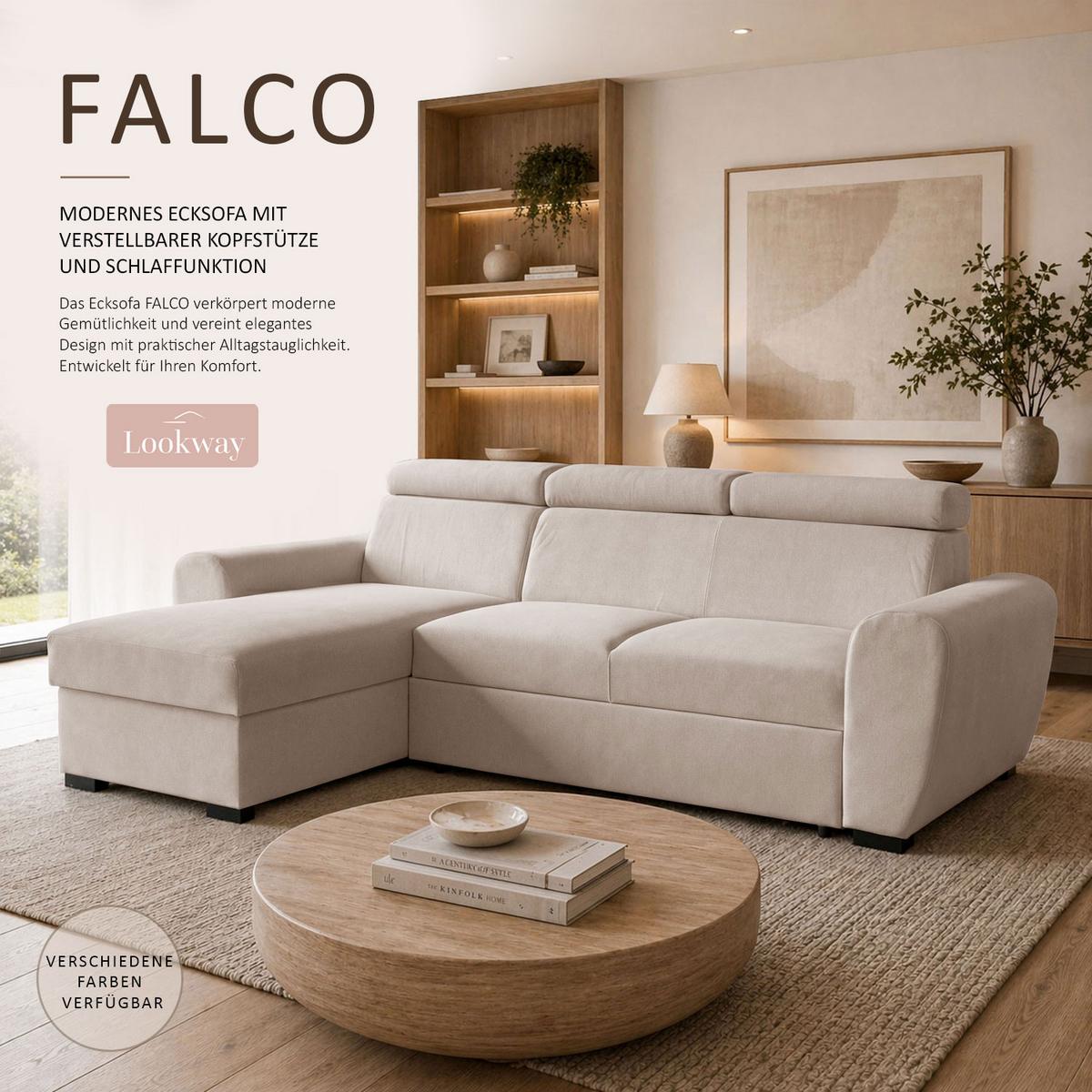 ECKSOFA FALCO mit Schlaffunktion Elli 04 - Beige, Textil (253/174cm) - Lookway