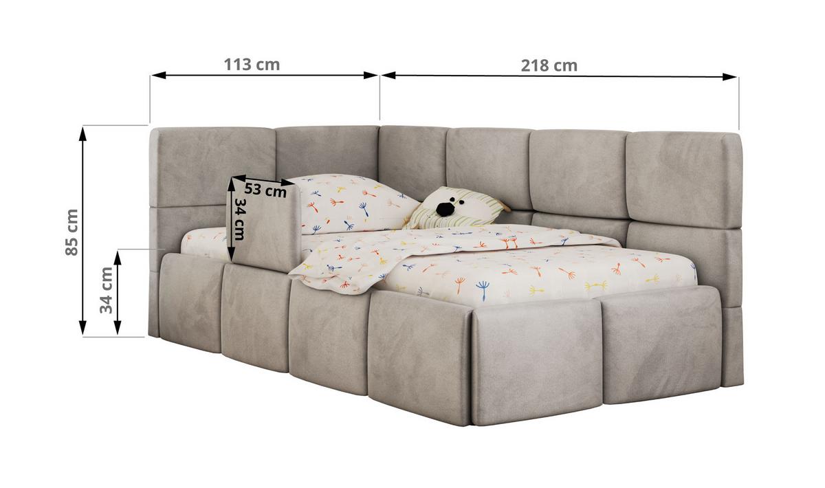 POLSTERBETT ARVO ALTA 90/200 - Hellgrau Velvet - Taschenfederkernmatratze - Links - Hellgrau, Textil (90/200cm) - MKS