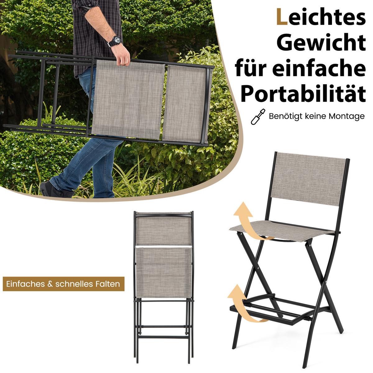 KLAPPSTÜHLE Kaffee (2er-Set) - Braun, Metall (57/102/46cm) - COSTWAY