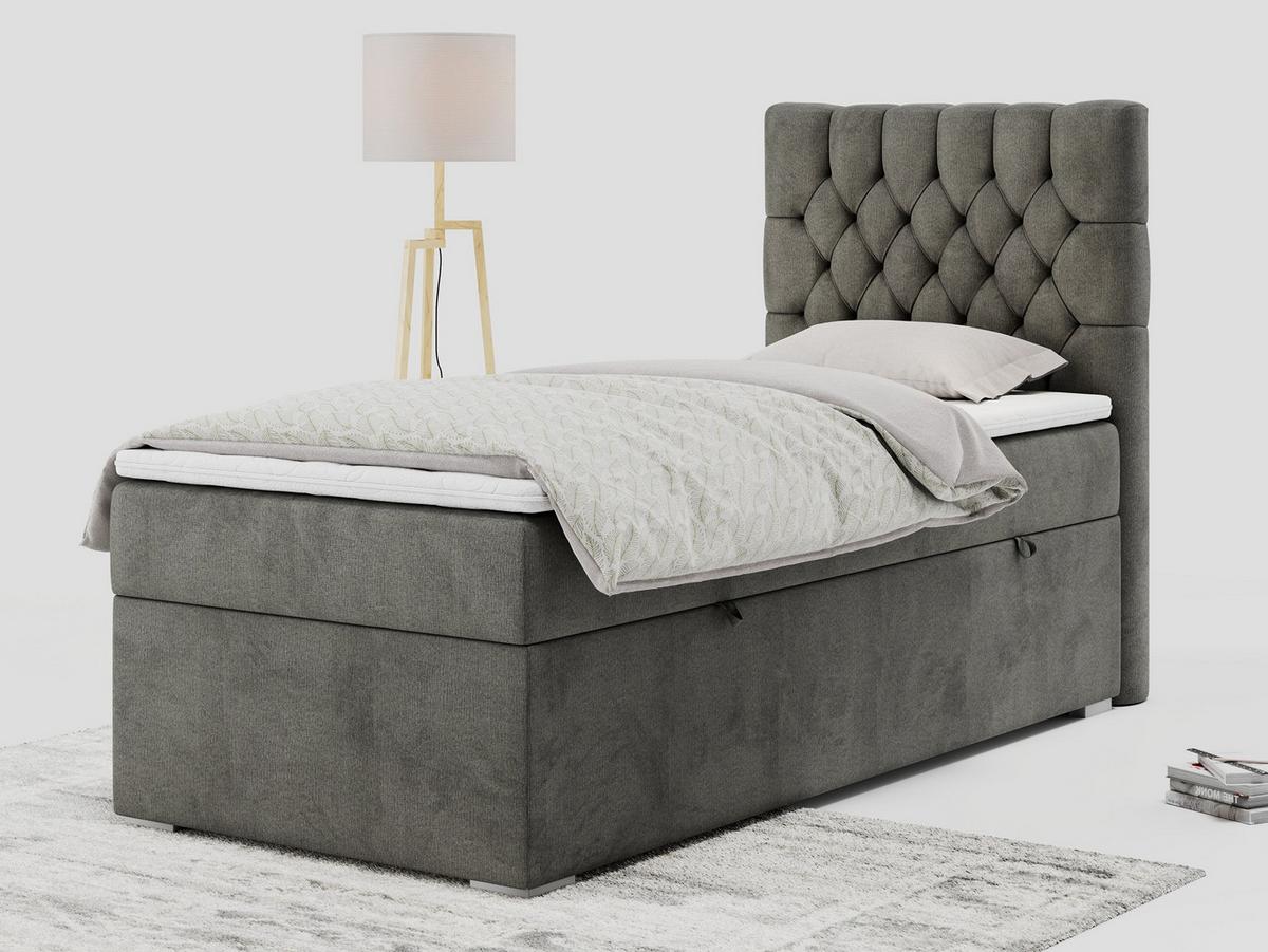 BOXBETT PERA 90/200 Dunkelgrau Velvet - H3 - Rechts Seite - Dunkelgrau, Holz/Textil (90/200cm) - MKS