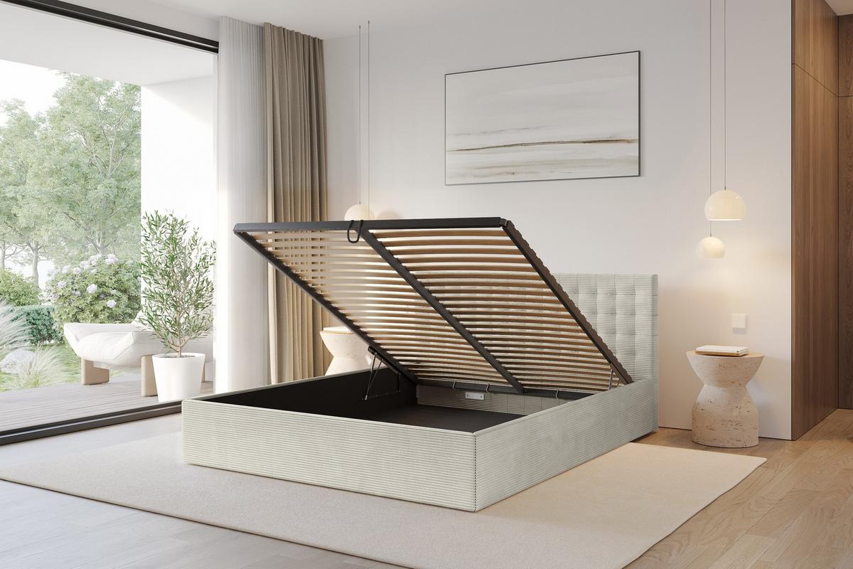 POLSTERBETT mit Bettkasten und Lattenrost, Boxbett ohne Matratze - PARI 160x200 Creme - Creme, Holzwerkstoff/Textil (160/200cm) - ALTDECOR