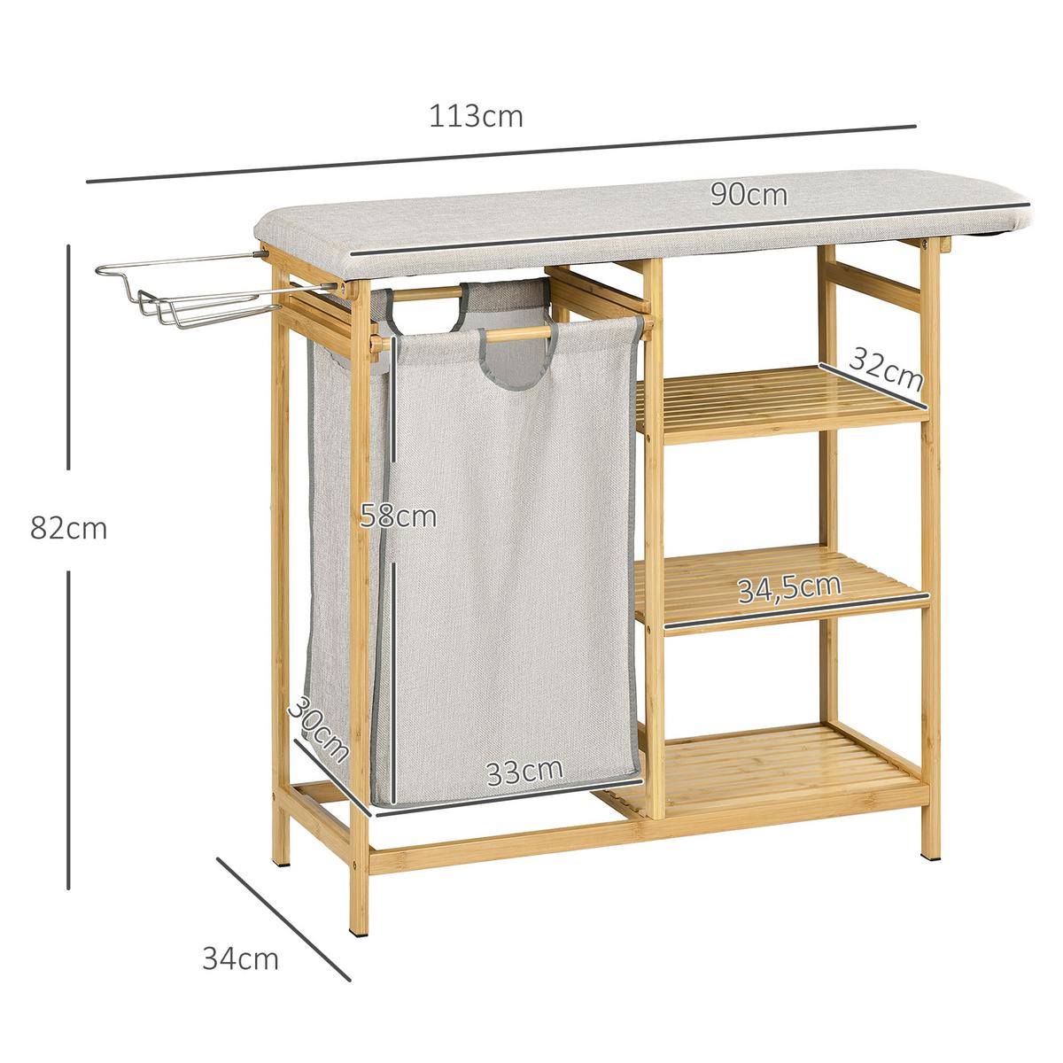 WÄSCHEKORB 57,4 L Wäschebox mit Bügelbrett und Bügeleisen, Bambus, Natur - Multicolor, Kunststoff (34/82/113cm) - HOMCOM