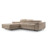 ECKSOFA GIULIO Beige Velours-Stoff mit Schlaffunktion - Beige, Holz (280/203cm) - MASSENO
