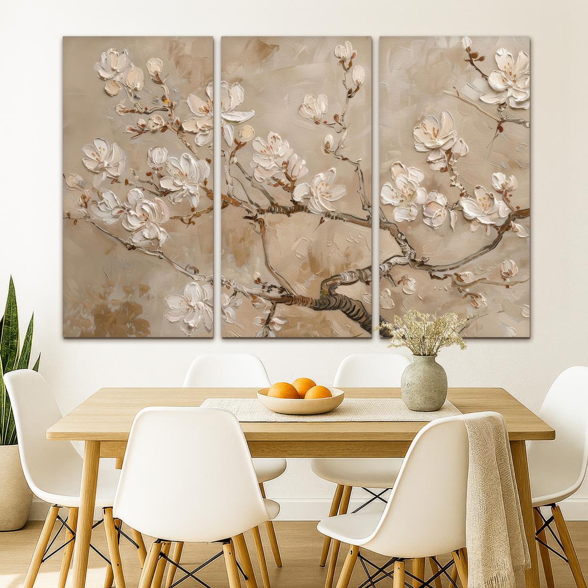 LEINWANDBILD 3er Set Beige - Blüte - Modern 180x120 cm - Beige, Textil (180/120cm) - MuchoWow