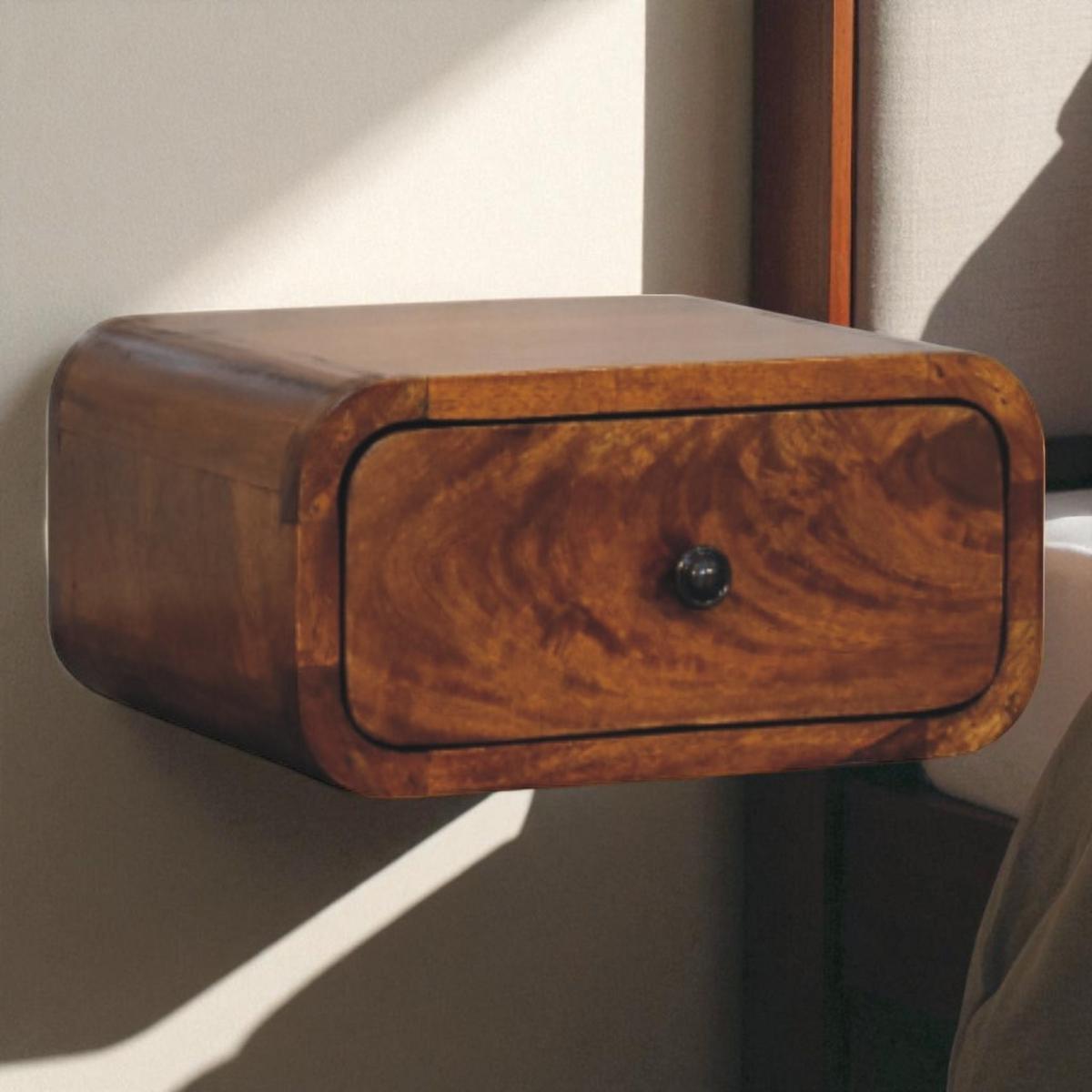 NACHTTISCH Avora Wandmontiert mit 1 Schublade, Braun - Messingfarben/Braun, Holz/Metall (30/15/25cm) - Artisan Furniture