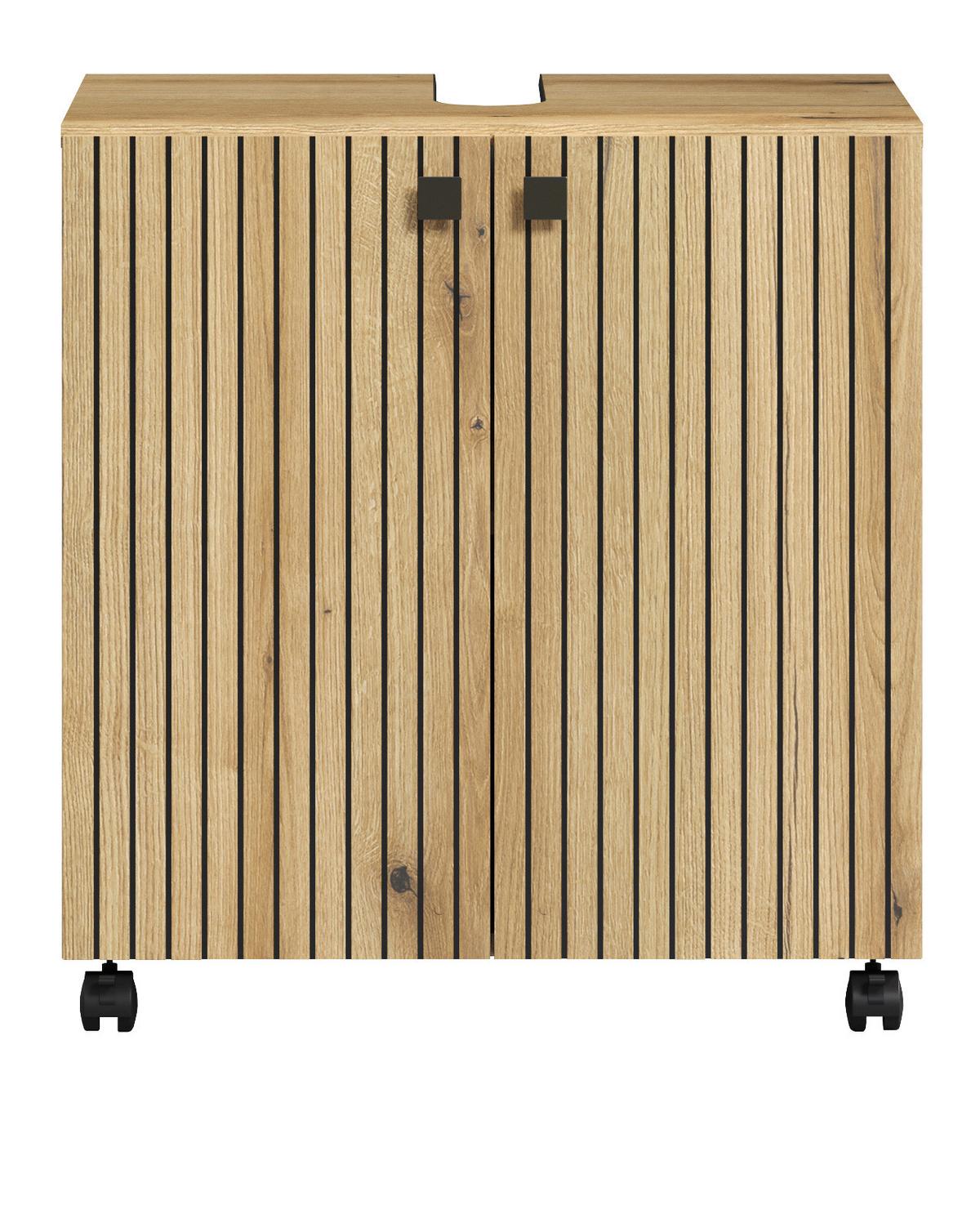 WASCHBECKENUNTERSCHRANK Evoke Eiche 60 cm, Badschrank auf Rollen - Eichefarben/Schwarz, Holzwerkstoff/Kunststoff (60/64/42cm) - Top.Furn