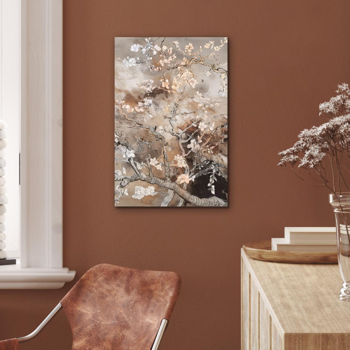 METALLBILD Mandelblüte - Kunst - Van Gogh - Beige - Abstrakt Deko Schlafzimmer 40x60 cm - Braun, Metall (40/60cm) - MuchoWow