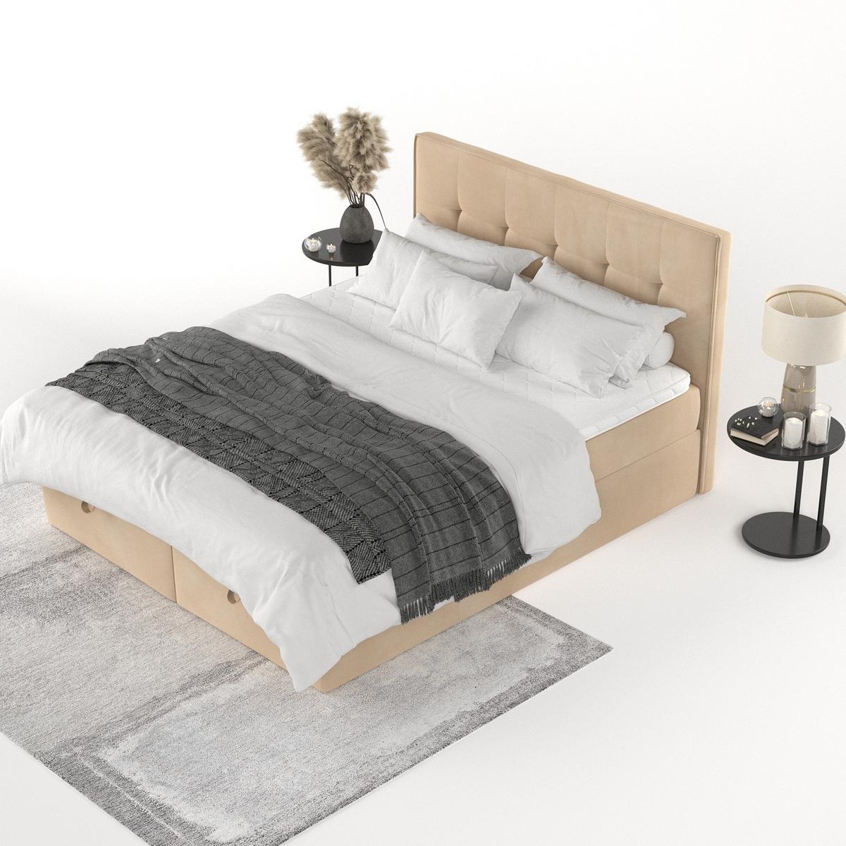 BOXBETT Tivra 200/200 cm Beige im Kronos Stoff - Beige/Schwarz, Holz/Holzwerkstoff (200/200cm) - AltaBeds