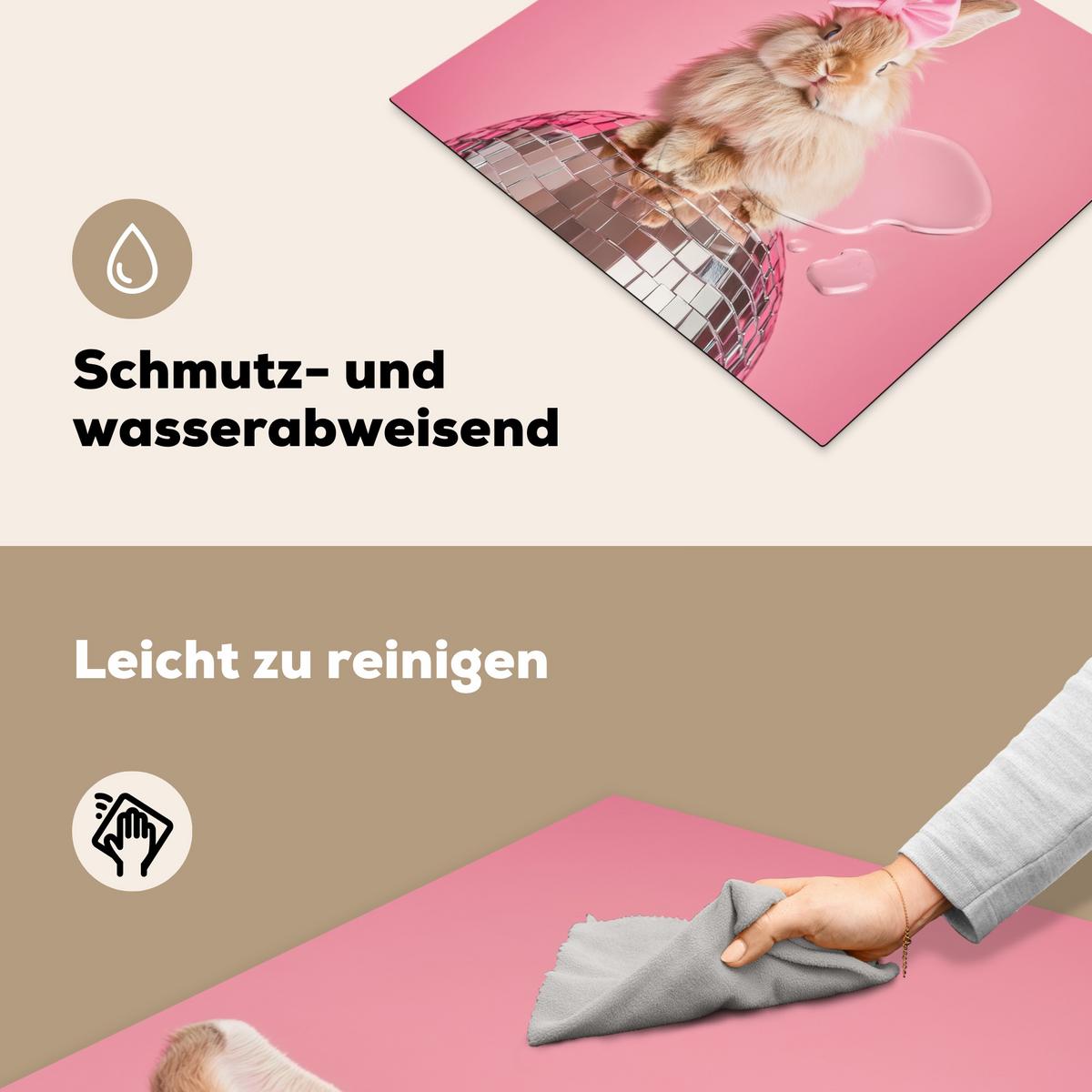 HERDABDECKPLATTE Schleife - Discoball - Kaninchen Abdeckung Ceranfeld 58.3x51.3 cm - Pink, Kunststoff (58.3/51.3/0.2cm) - MuchoWow