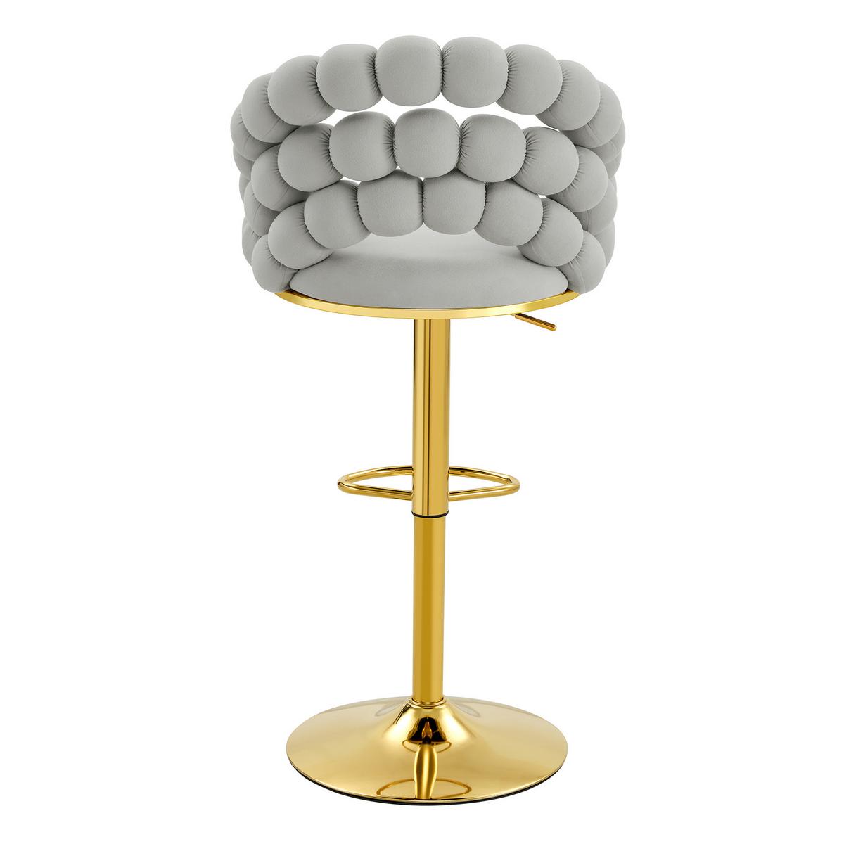 BARHOCKER 2er-Set aus samt mit gold-gestell, kugelketten-rückenlehne und höhenverstellbar - Hellgrau, Textil (45/112/52cm) - Urban Meuble